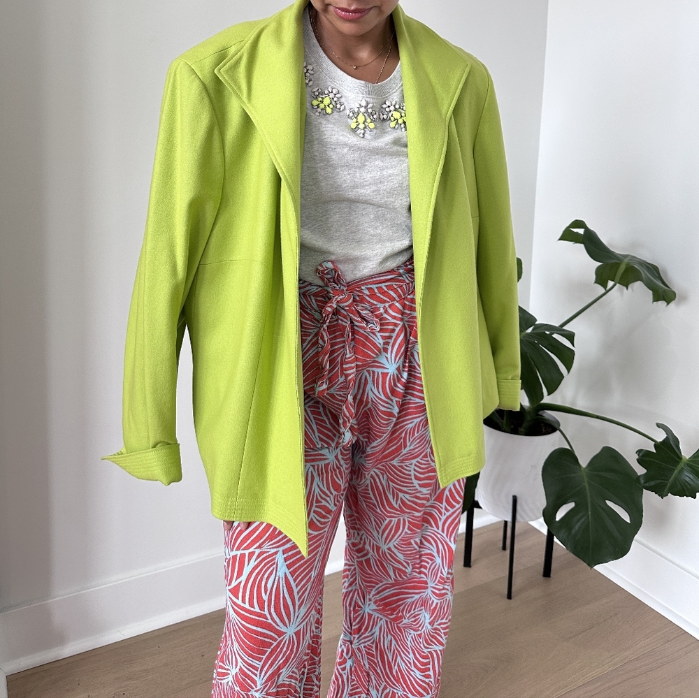 Millenial JCrew Gray Sweatshirt Neon Yellow Jeweled Neckline Embellishment M - Picture 7 of 7
